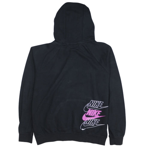 Nike Men's Black Small Pullover Hoodie with Pink Logo Print