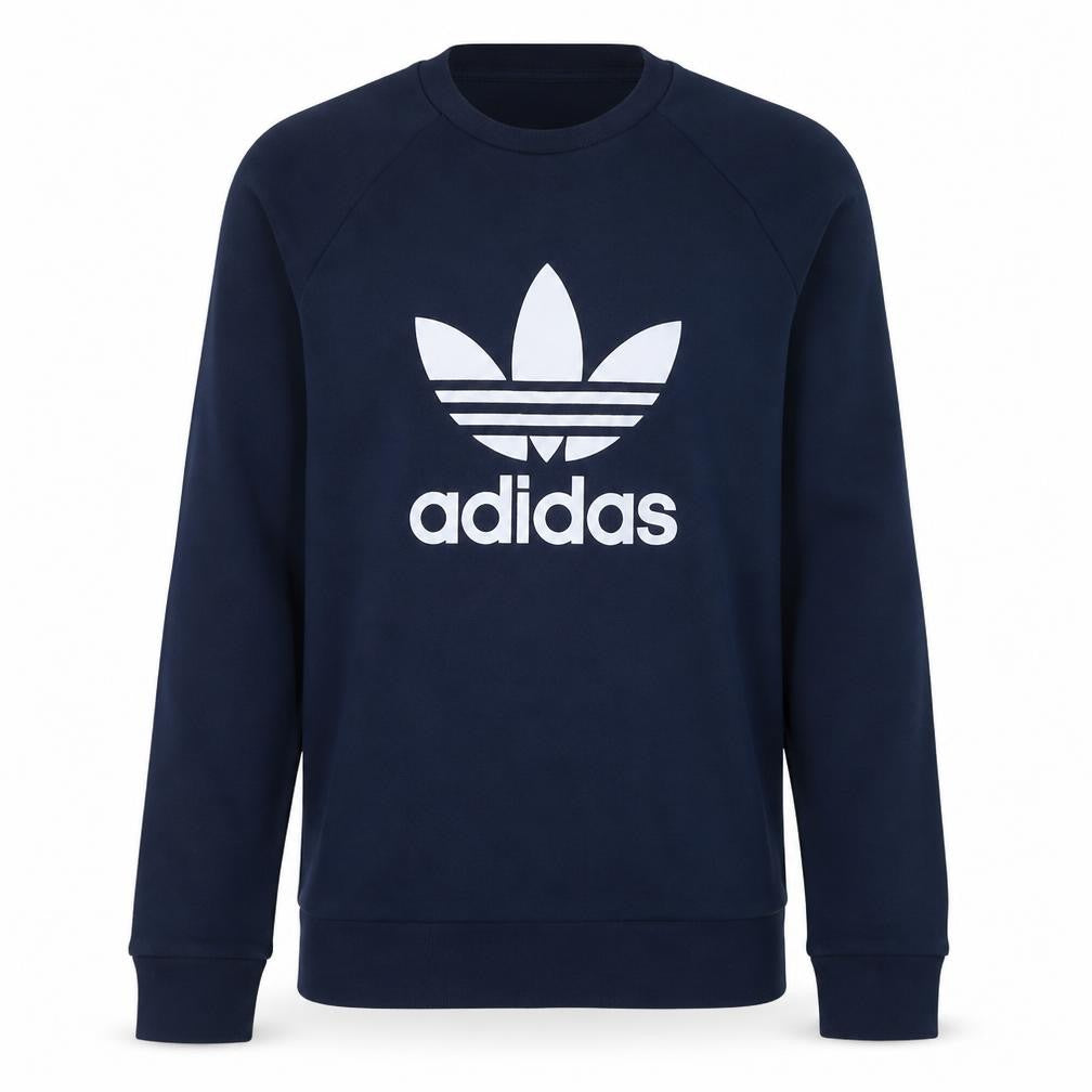 Front view of Adidas Men’s Blue Crew Neck Pullover Sweatshirt, size S