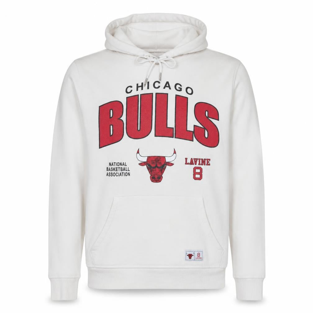 Front view of Primark NBA Men’s White 2XL Pullover Hoodie Chicago Bulls Logo Sweatshirt