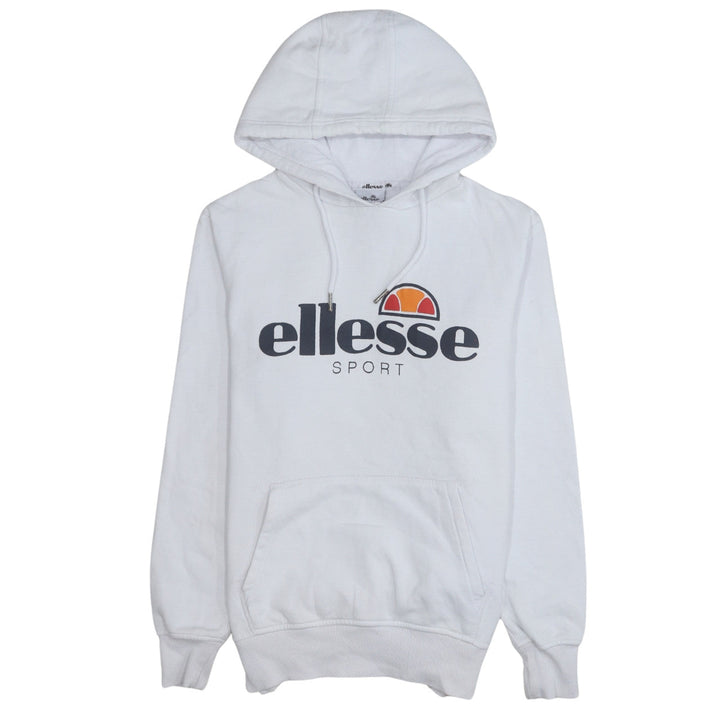 Ellesse Women White Hoodie UK 10 Pullover Logo Cotton Blend Sporty