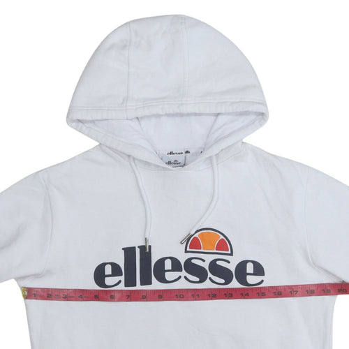 Ellesse Women White Hoodie UK 10 Pullover Logo Cotton Blend Sporty