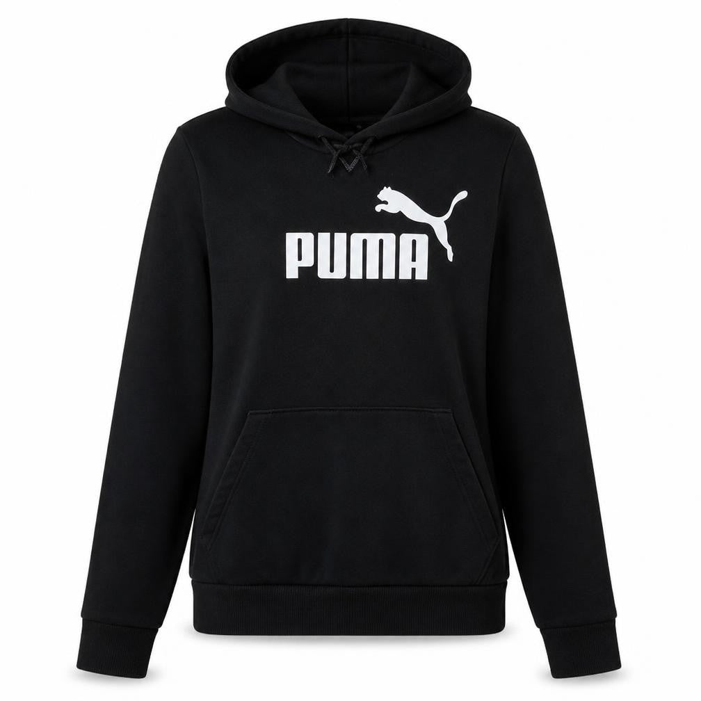 Front view of Puma Women's Black Hoodie, size 12, Pullover Logo Sweatshirt