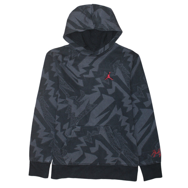 Jordan Boys Black Graphic Pullover Hoodie - Size L Cotton Blend