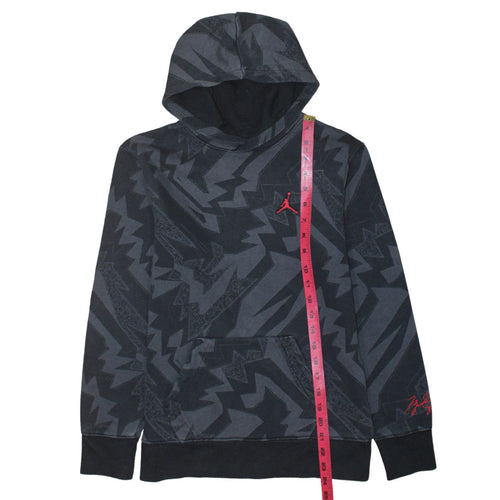 Jordan Boys Black Graphic Pullover Hoodie - Size L Cotton Blend