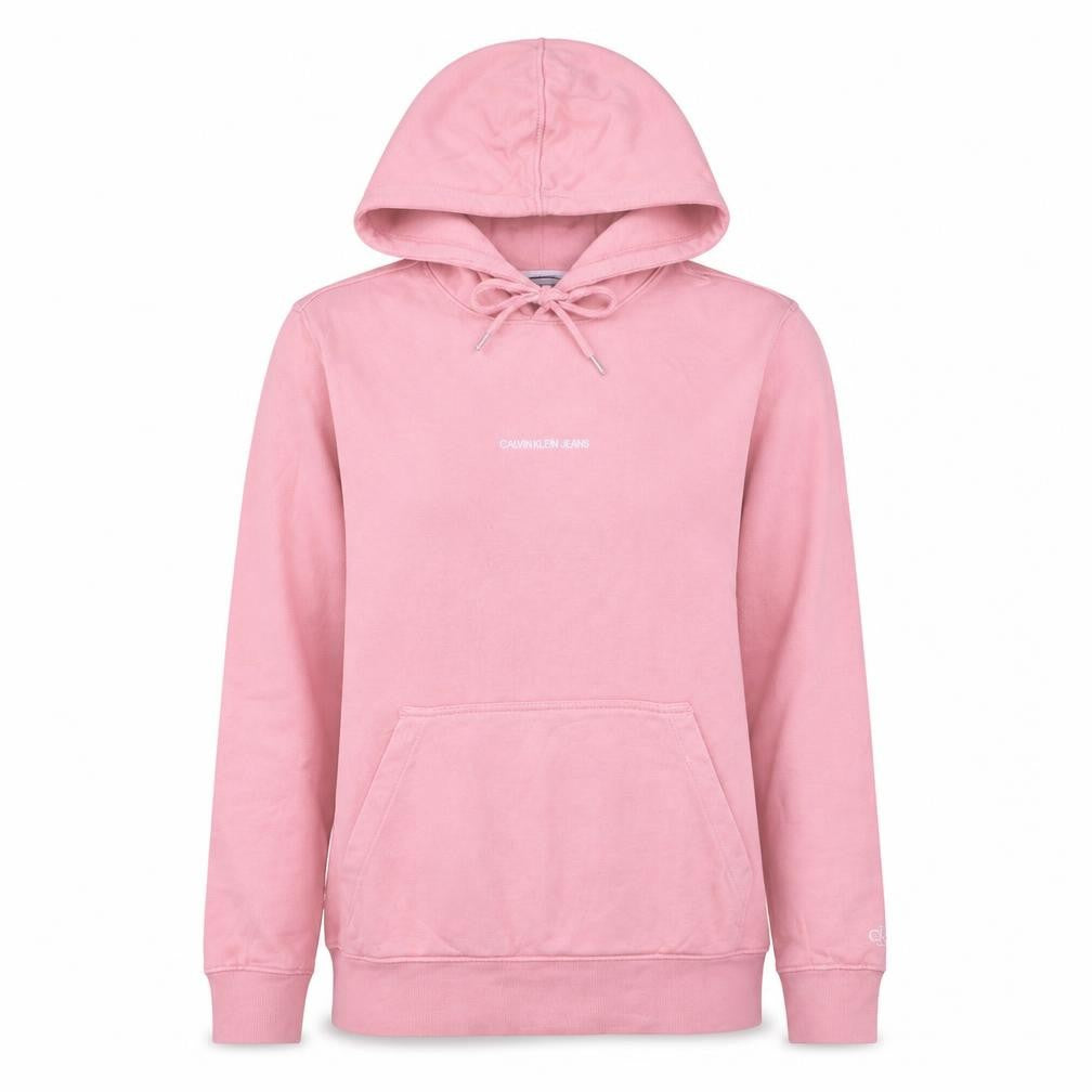 Front view of Calvin Klein Jeans women’s pink pullover hoodie small cotton