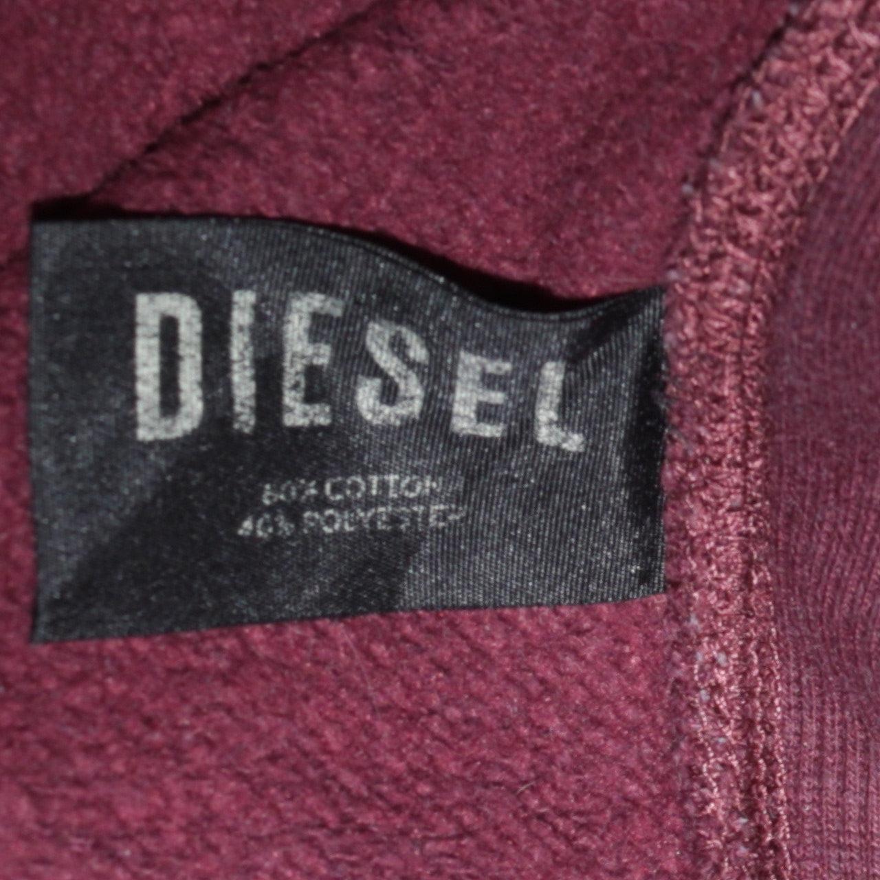 Diesel Womens Burgundy Pullover Hoodie M Classic Cotton Blend