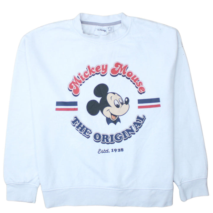 Disney Womens White Mickey Mouse Graphic Pullover Sweatshirt Size M 12/14