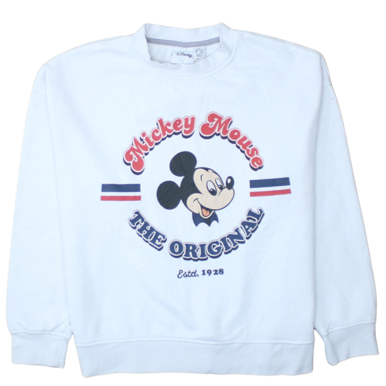 Disney Womens White Mickey Mouse Graphic Pullover Sweatshirt Size M 12/14