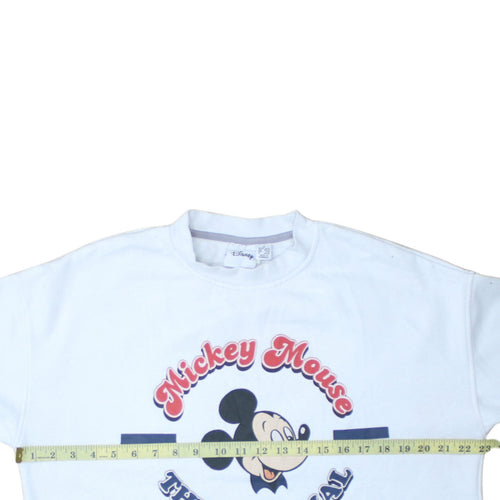 Disney Womens White Mickey Mouse Graphic Pullover Sweatshirt Size M 12/14