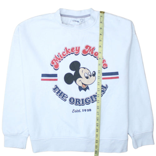 Disney Womens White Mickey Mouse Graphic Pullover Sweatshirt Size M 12/14