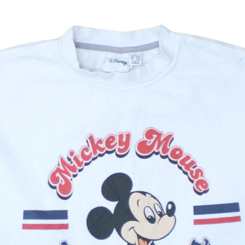 Disney Womens White Mickey Mouse Graphic Pullover Sweatshirt Size M 12/14