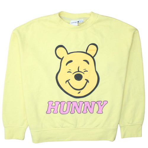 Disney Women Yellow Winnie the Pooh Crew Neck Pullover Sweatshirt Size S