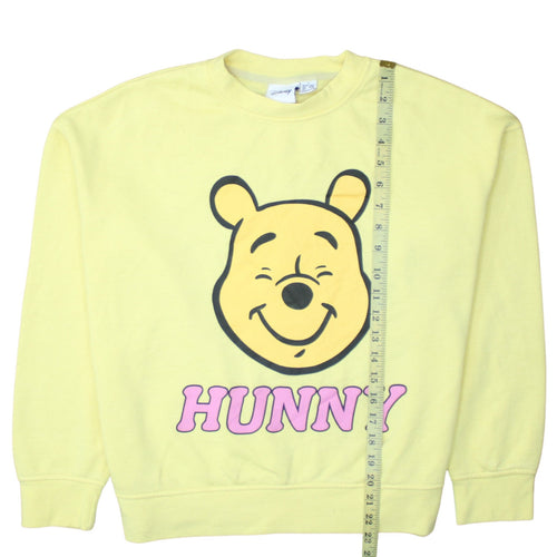 Disney Women Yellow Winnie the Pooh Crew Neck Pullover Sweatshirt Size S