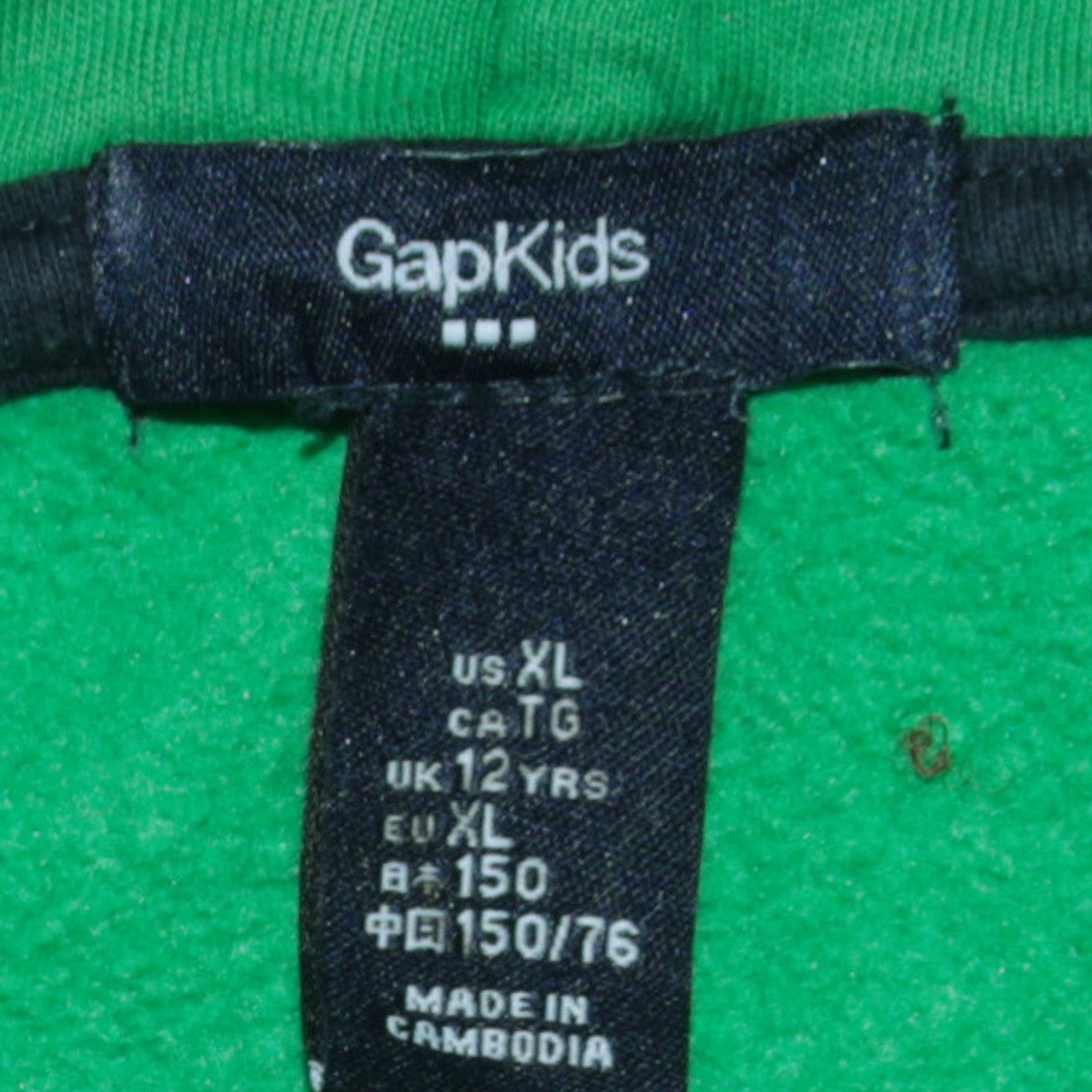 GAP Boys Green Pullover Hoodie 12 Years Fleece Lined Logo Sweatshirt