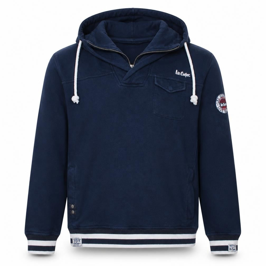 Front view of Lee Cooper Men's Blue XL Pullover Hoodie Vintage Style