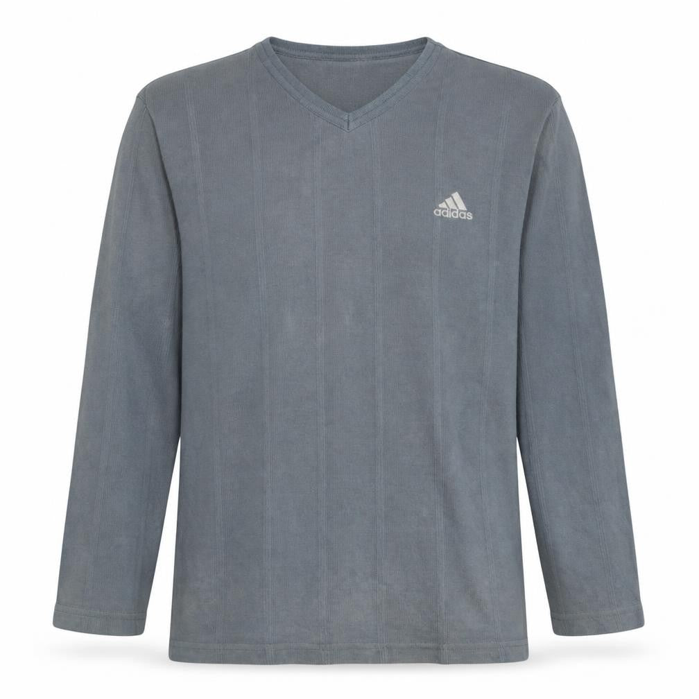 Front view of Adidas Men's Grey V-Neck Long Sleeve Pullover Sweatshirt M