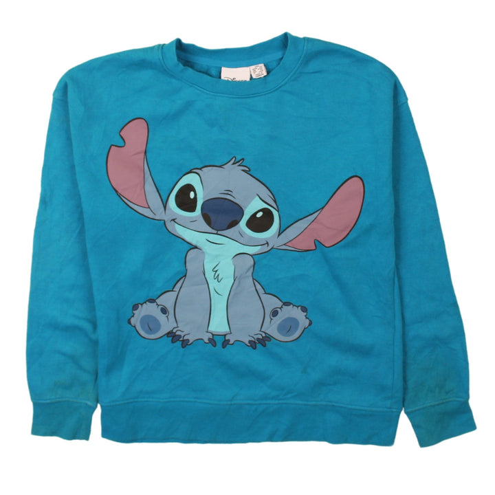 Disney Women Blue Stitch Sweatshirt 2XS Pullover Crew Neck Casual