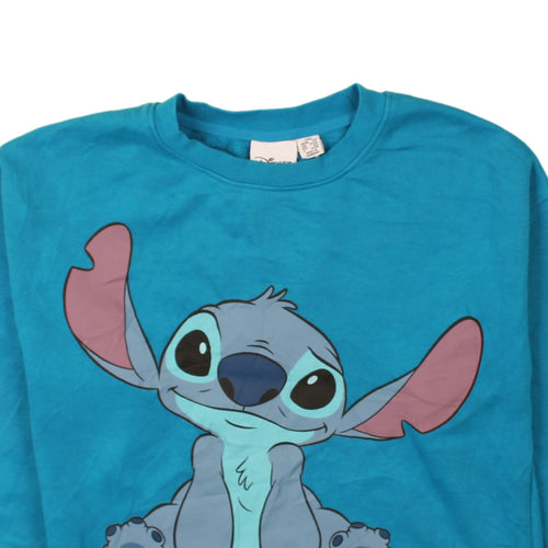 Disney Women Blue Stitch Sweatshirt 2XS Pullover Crew Neck Casual