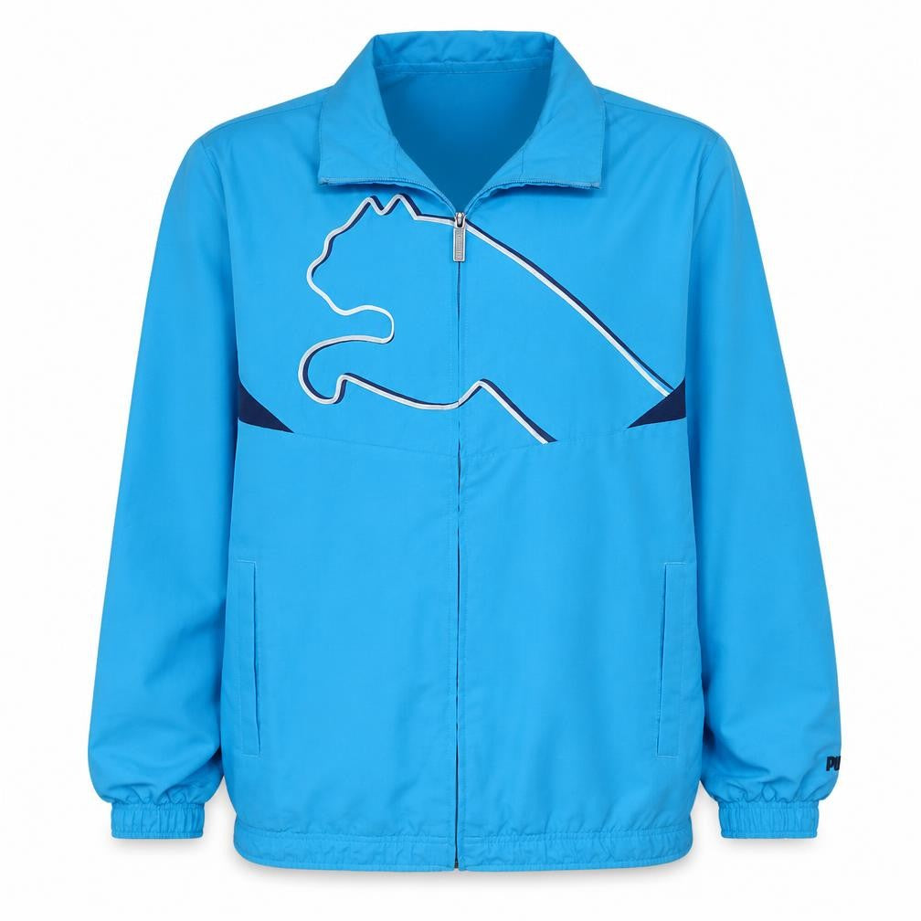 Front view of Puma men’s blue polyester windbreaker jacket l sports casual