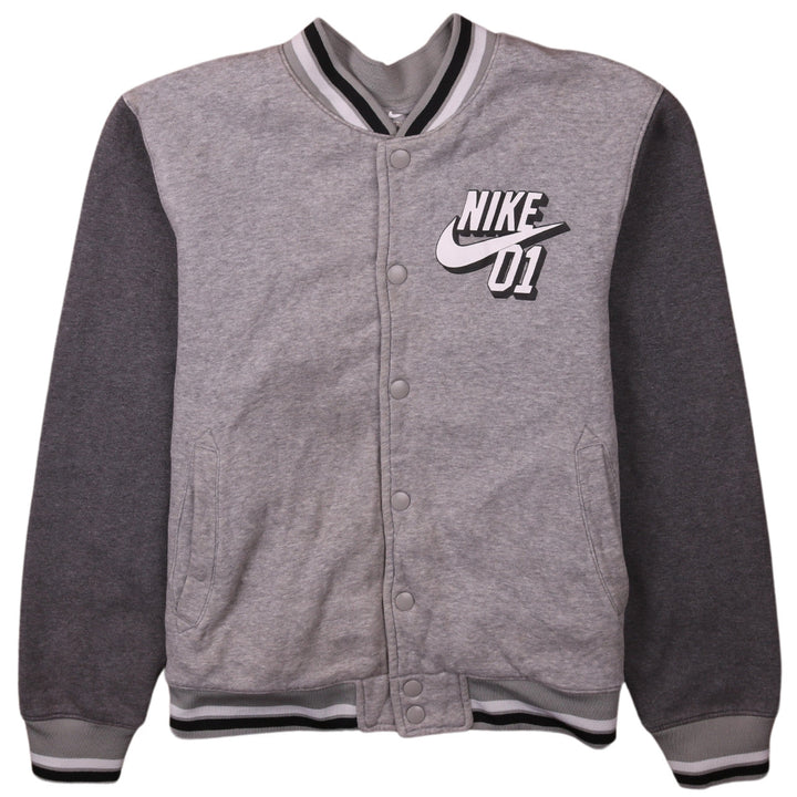 Nike Boys Grey Varsity Jacket Size 12-13 Years Snap Fastening Lined