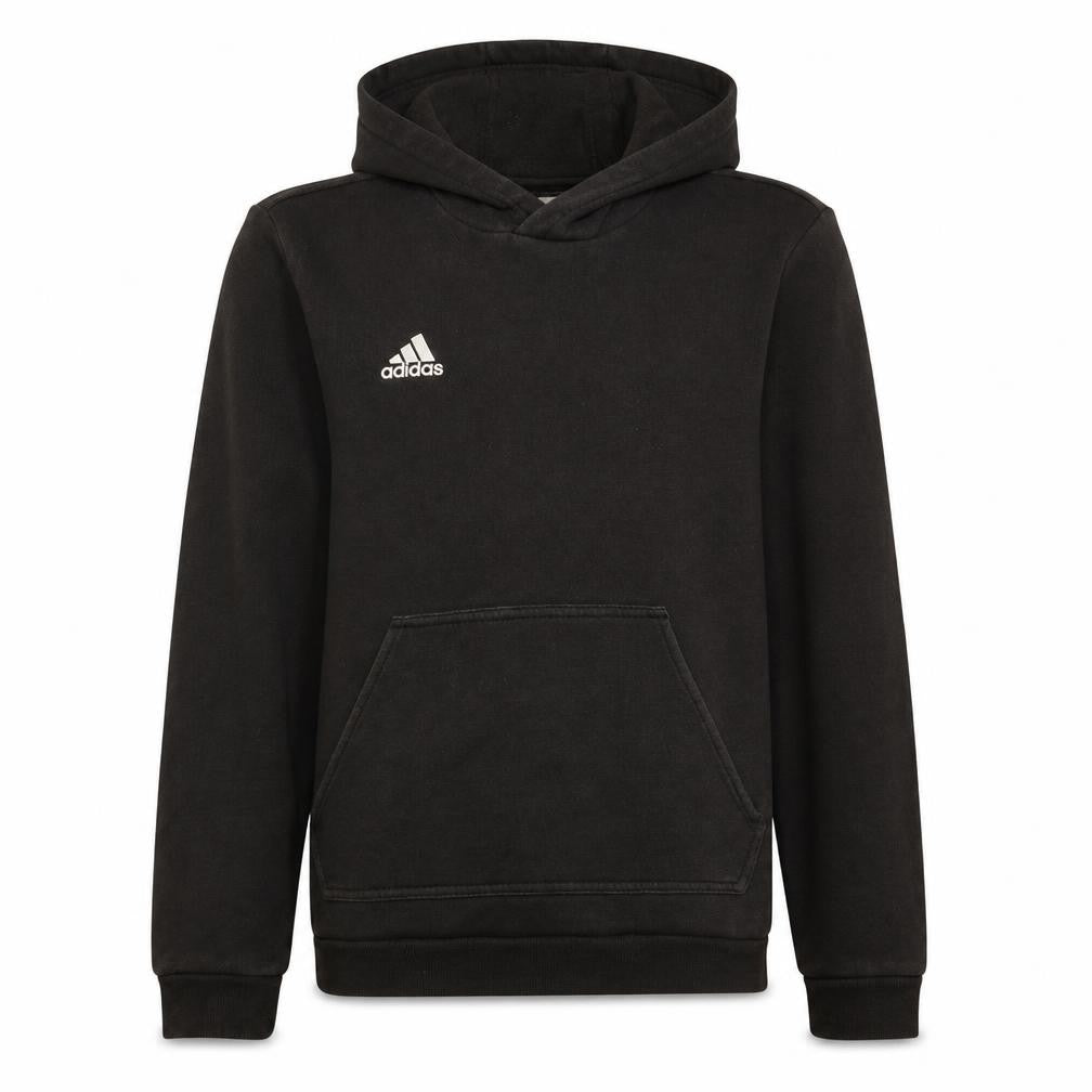 Front view of Adidas boys’ black pullover hoodie 14 years fleece regular fit