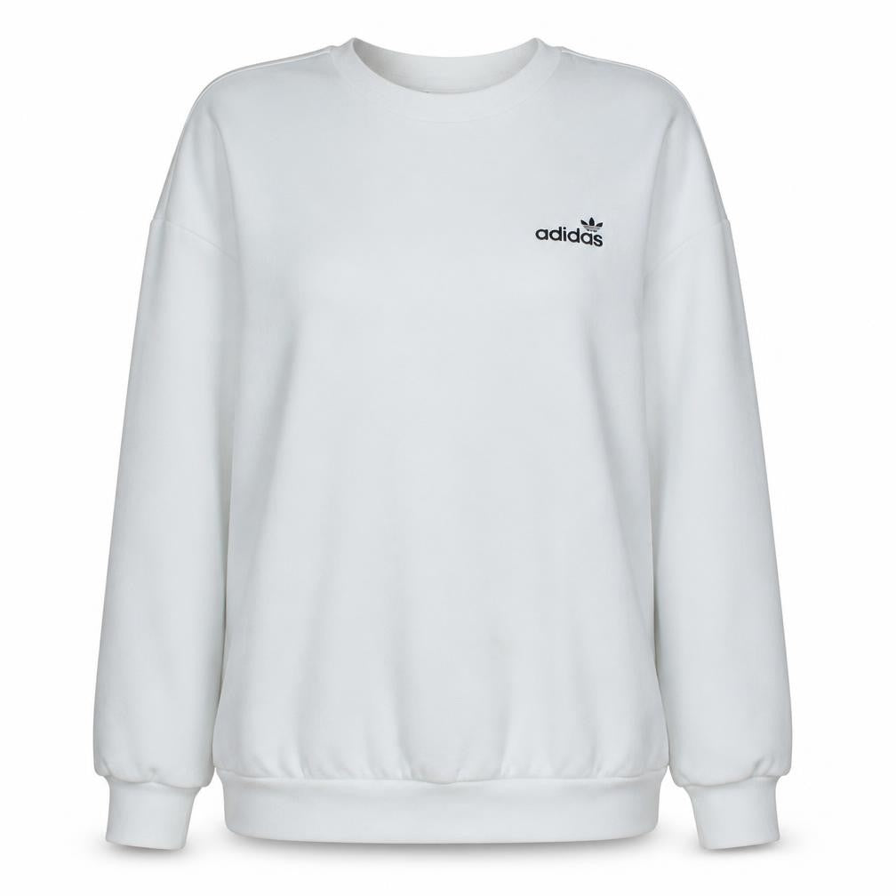 Front view of Adidas Women White Crew Neck Pullover Sweatshirt, size 14