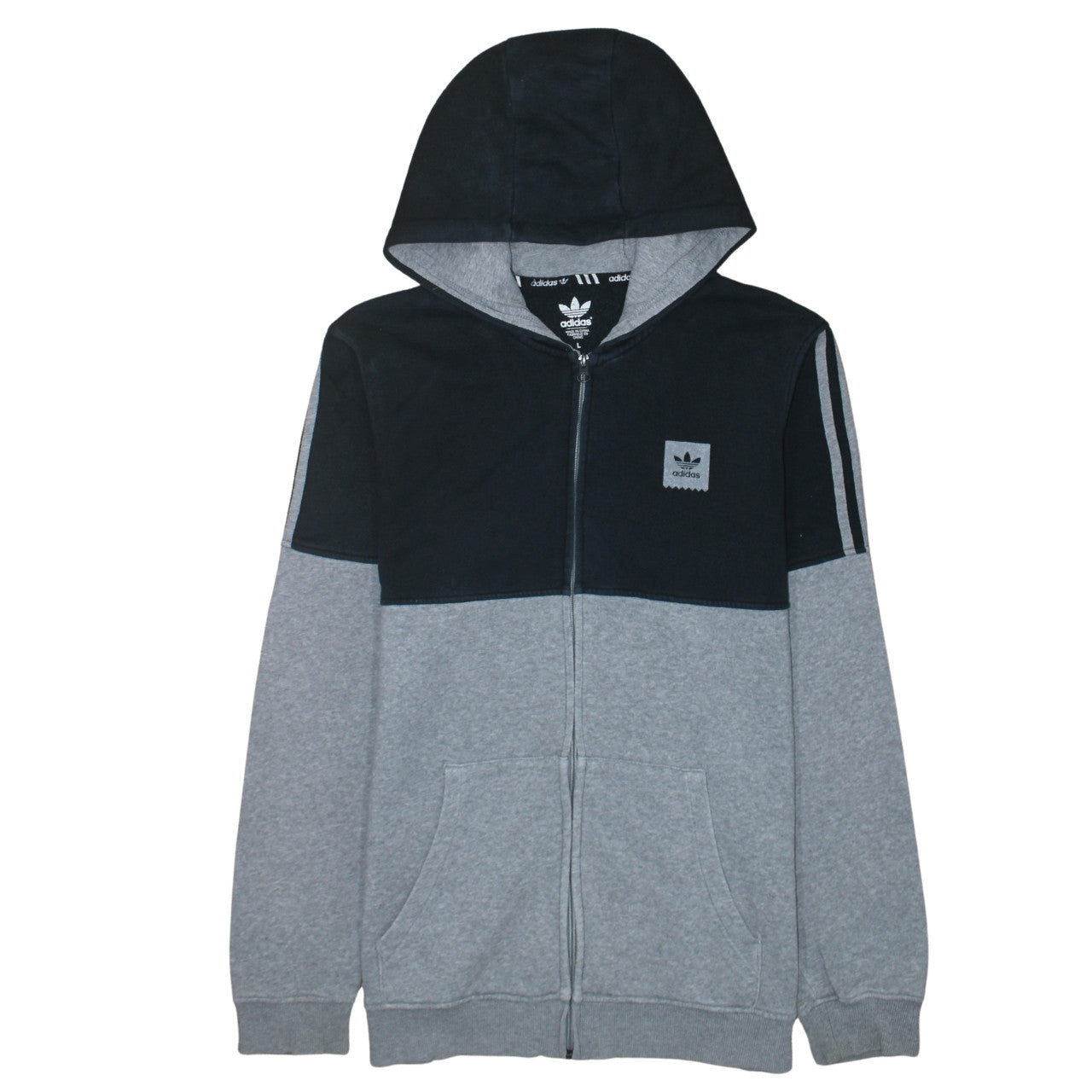 Adidas Men's Grey Full Zip Hoodie L Sports Casual Sweatshirt