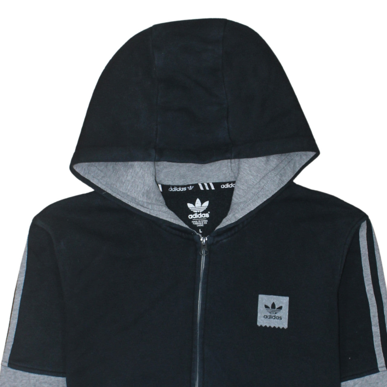 Adidas Men's Grey Full Zip Hoodie L Sports Casual Sweatshirt