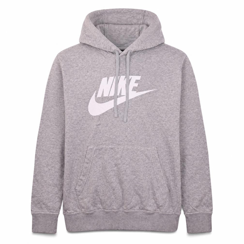 Front view of Nike Men's Grey Pullover Hoodie Medium Logo Fleece Sweatshirt