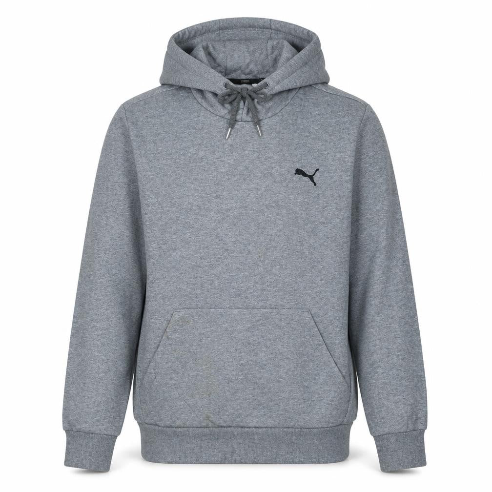 Front view of Puma Men’s Grey Pullover Hoodie Small Regular Fit Fleece Sweatshirt
