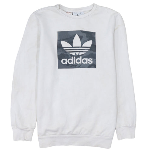 Adidas Boys White Sweatshirt XL Crew Neck Camouflage Logo Casual Style