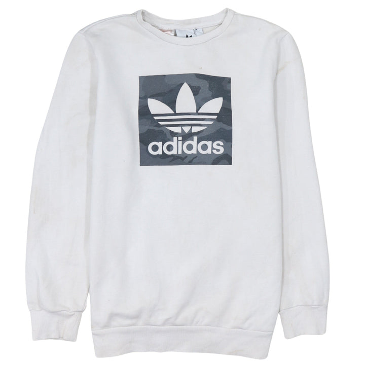 Adidas Boys White Sweatshirt XL Crew Neck Camouflage Logo Casual Style