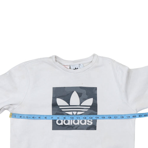 Adidas Boys White Sweatshirt XL Crew Neck Camouflage Logo Casual Style