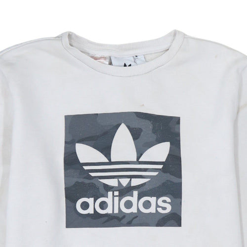 Adidas Boys White Sweatshirt XL Crew Neck Camouflage Logo Casual Style