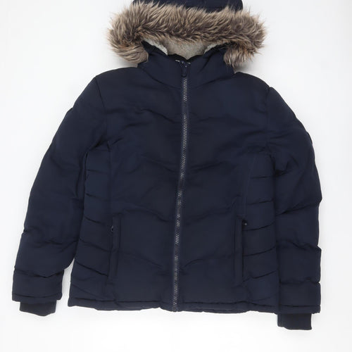SoulCal & Co Women’s Blue Faux Fur Hooded Puffer Jacket Size 14