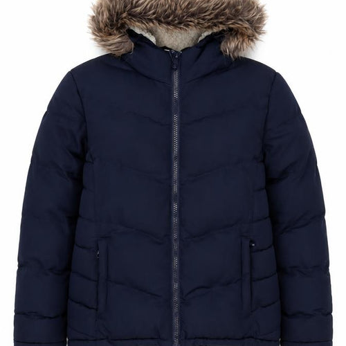 SoulCal & Co Women’s Blue Faux Fur Hooded Puffer Jacket Size 14