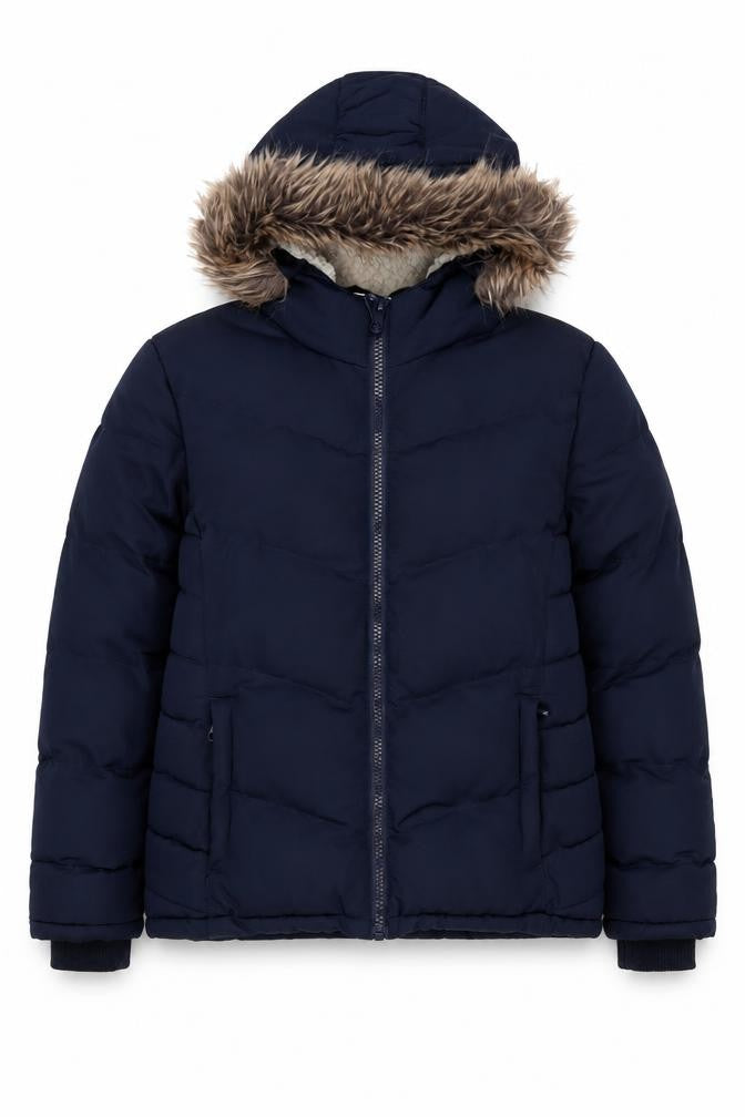 SoulCal & Co Women’s Blue Faux Fur Hooded Puffer Jacket Size 14