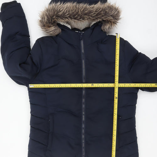 SoulCal & Co Women’s Blue Faux Fur Hooded Puffer Jacket Size 14