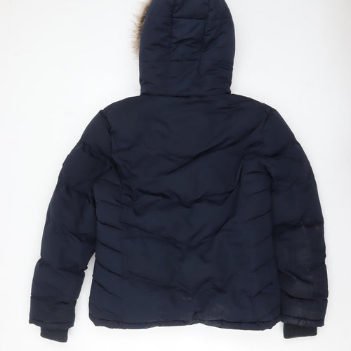 SoulCal & Co Women’s Blue Faux Fur Hooded Puffer Jacket Size 14
