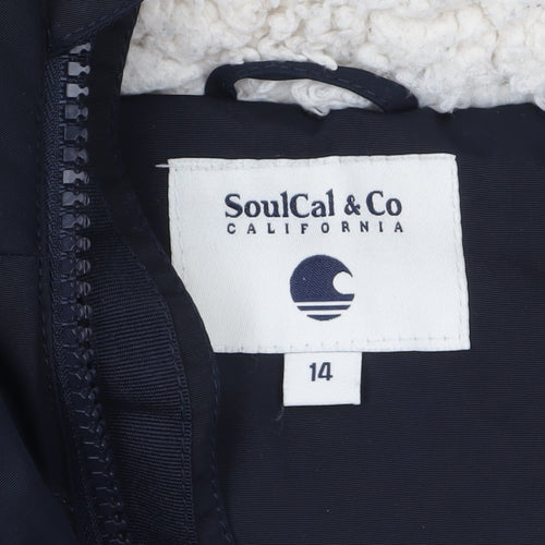 SoulCal & Co Women’s Blue Faux Fur Hooded Puffer Jacket Size 14