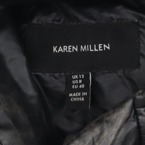 Karen Millen Women's Black Fur Trim Hooded Puffer Jacket Size 12