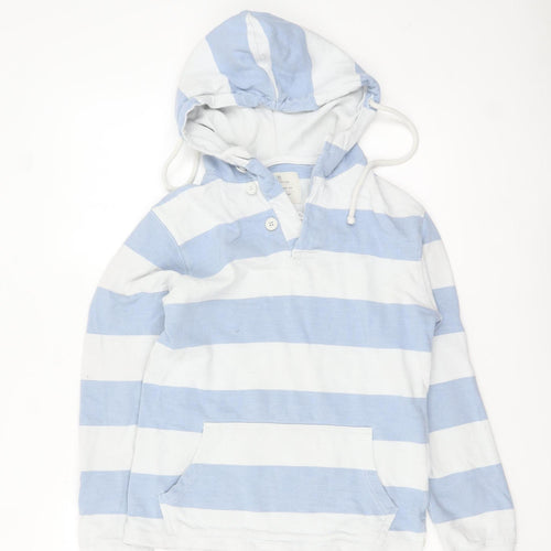 LFT Collection Women Blue White Striped Hooded Pullover Sweatshirt Size 10