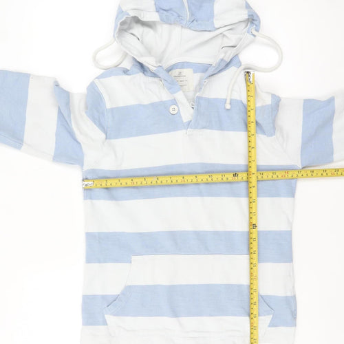 LFT Collection Women Blue White Striped Hooded Pullover Sweatshirt Size 10