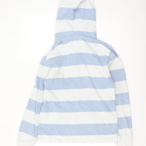 LFT Collection Women Blue White Striped Hooded Pullover Sweatshirt Size 10