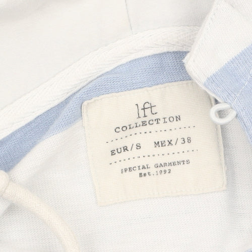 LFT Collection Women Blue White Striped Hooded Pullover Sweatshirt Size 10