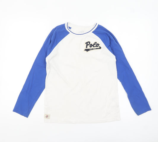 Ralph Lauren Womens White Blue Long Sleeve Raglan T-Shirt Medium