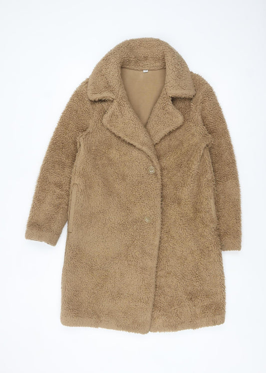 UNIQLO Women's Beige Teddy Fleece Mid-Length Coat S