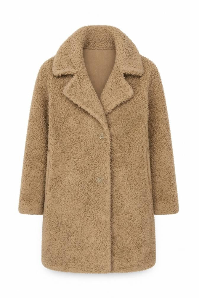 Uniqlo Women's Beige Teddy Fleece Mid-Length Coat S