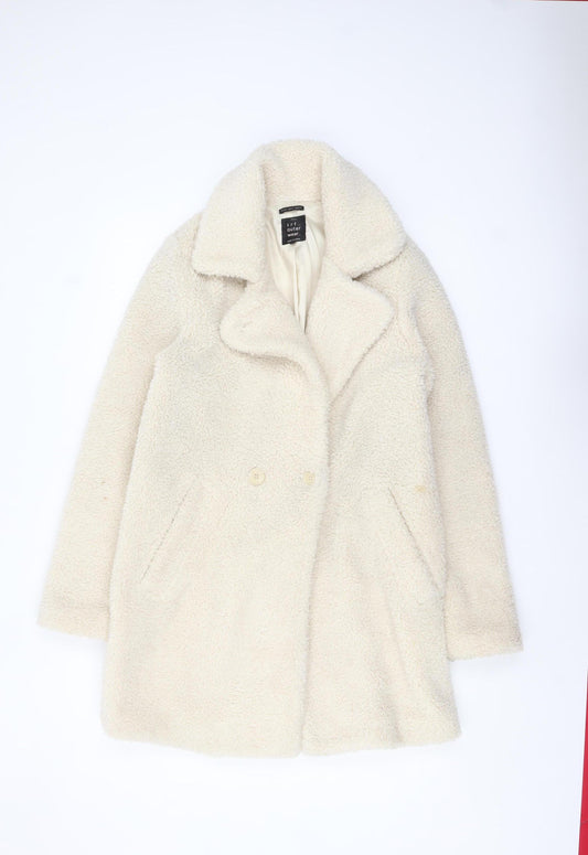 Zara Women Ivory Teddy Overcoat Size 8 Acrylic Blend Lined