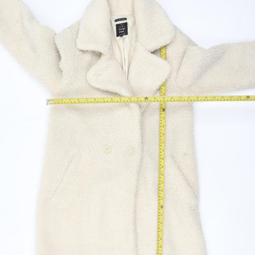 Zara Women Ivory Teddy Overcoat Size 8 Acrylic Blend Lined